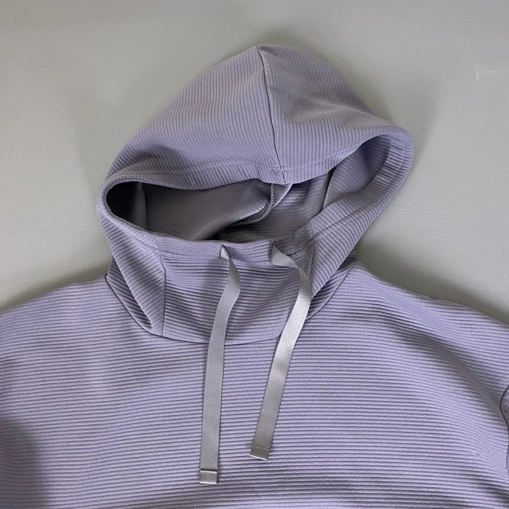 Nike Dri-Fit Pullover Hoodie Women's Large Purple Ribbed Cowl Neck Activewear *